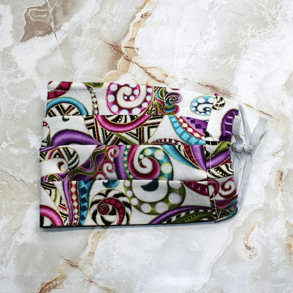 HAND CRAFTED Face Mask Paisley Mardi Gras Adult Cloth Fabric Print - Pocket